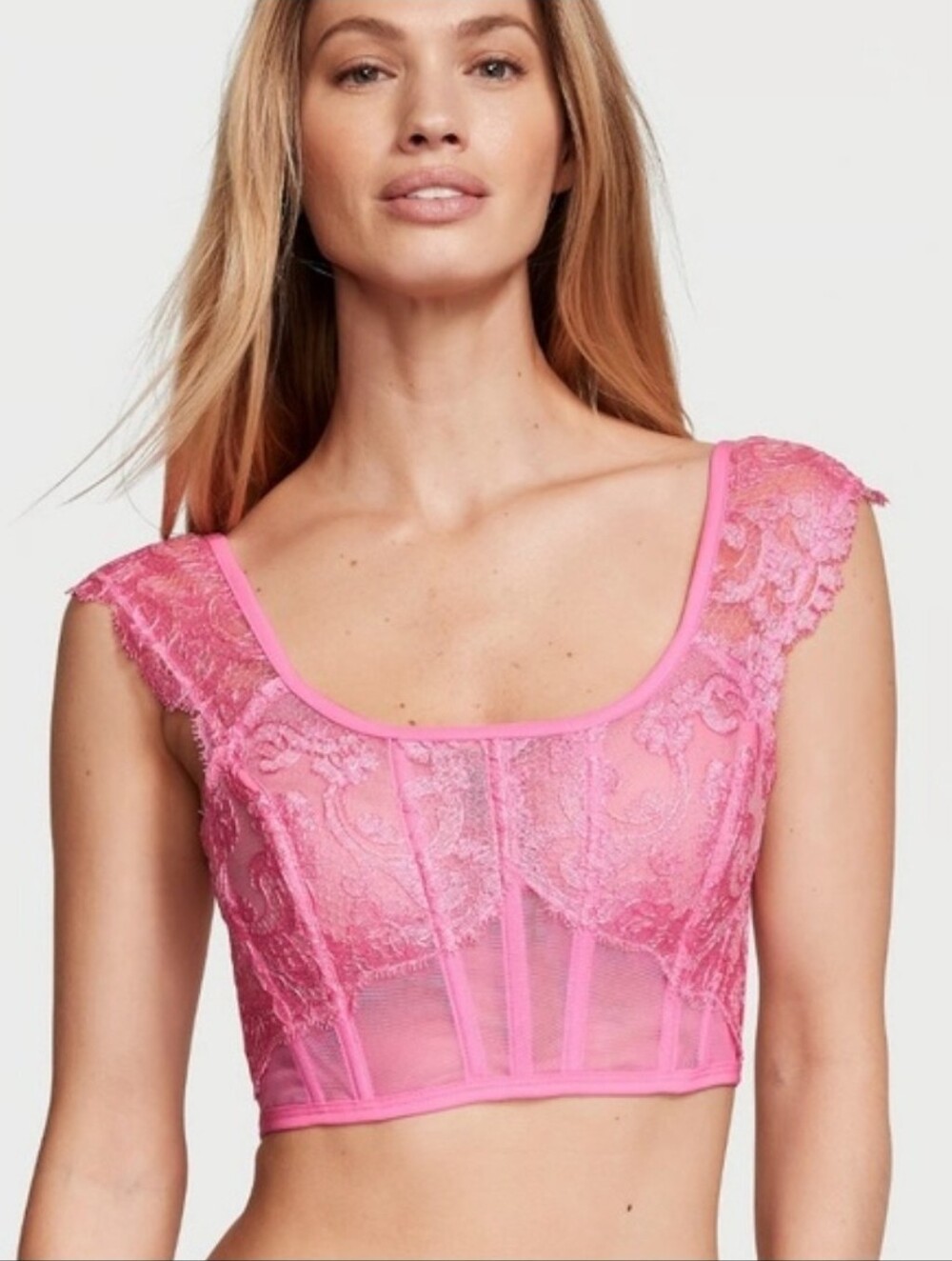 Hot Pink Lace Cropped Bralette Top